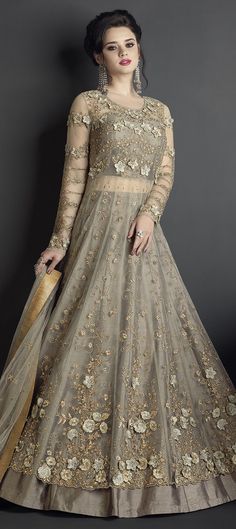 1503719 Black and Grey color Long Lehenga Choli Net Choli Designs Latest, Choli Designs Latest, Saree Bridesmaid, Walima Dresses, Orang India, Embroidered Wedding Gown, Indian Wedding Gowns, Walima Dress, Designer Salwar Kameez