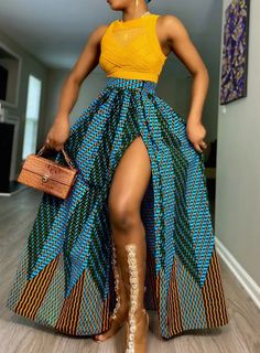 IDARA MAXI SKIRT - Chimzi Fashion | Buy Now on Sellox Female Ankara Styles, African Blouses, Kente Print, African Print Maxi Skirt, African Print Tops, Style Africain, African Skirts, African Inspired Clothing, African Ankara