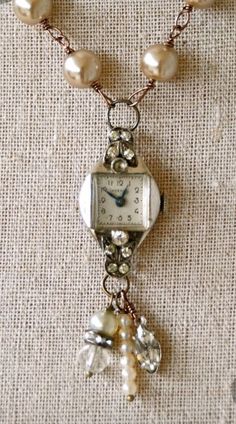 Chandelier Prisms, Old Jewelry Crafts, Costume Jewelry Crafts, Vintage Crystal Chandelier, Vintage Assemblage Jewelry, Vintage Jewelry Ideas, Vintage Jewelry Repurposed, Antique Watch, Junk Jewelry