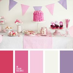 a table topped with pink and purple desserts