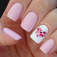 Lovely Manicure Idea #Hearts <3 Unusual Nails, Shades Nails, Polka Dot Nail Designs, Dot Nail Designs, Valentine Nail Art, Polka Dot Nails, Pink Nail Art, Her Nails, Dots Nails