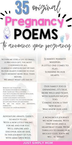 a flyer with the words 35 original pregancy poem