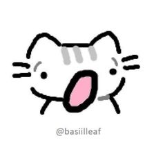 an image of a hello kitty face drawn in black and white with the word basil leaf on it