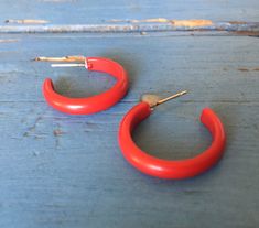 Brick red hoop earrings in a great shiny lucite finish. This style is skinny perfect hoop! It's thin in width (only about 4mm) and about 22mm or 3/4" in diameter. There is beauty in its simplicity. Most all earrings are made with vintage lucite parts that were made in Rhode Island in the 1960's - early 80's by Best Plastics. We hand-set them with surgical steel earring posts and they have sturdy surgical steel/acrylic backings on them as well. Light-weight & fun to wear. Red Hoop Earrings, Surgical Steel Earrings, Earring Posts, Vintage Lucite, Brick Red, Rhode Island, Post Earrings, Hoop Earrings, Red