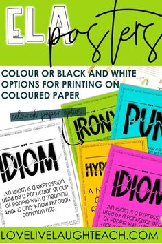 four different types of black and white paper with the words iron on them in various colors