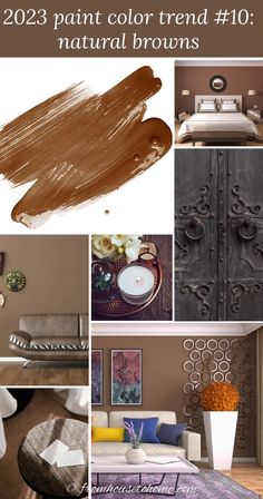 a collage of photos with brown paint and white furniture in the background, text reads 2012 paint color trend 101 natural browns