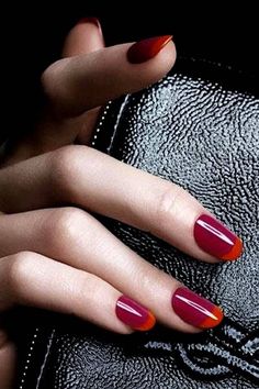 Coloured French Manicure, French Manicure Designs, Nail Polish Trends, Manicures Designs, Nails Desing, Red And Orange, Hot Nails