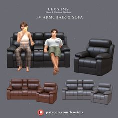 two people sitting on couches in different positions