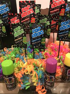 various party favors and confetti sticks on display