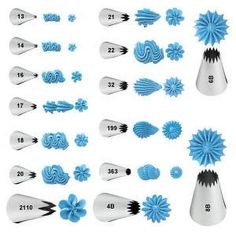 a bunch of different types of spoons and spatulas with numbers on them