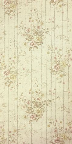 an old wallpaper with flowers and stripes on the side, in cream color scheme