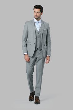 $139 Rental Gray Tuxedo Blazer With Notch Lapel, Gray Notch Lapel Suit For Business Casual, Gray Notch Lapel Tuxedo, Fitted Gray Semi-formal Set, Gray Suit For Business Casual, Gray Tailored Tuxedo Suit, Gray Notch Lapel Tuxedo For Work, Gray Slim Fit Suit For Business Casual, Gray Business Casual Suits With Pressed Crease