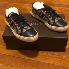 Original Price Was $430. Has Been Worn A Few Time. The Condition Of The Sneakers Is 7 Out Of 10 They Are Still In Pretty Good Condition. Casual Gucci Sneakers With Leather Sole, Gucci Black Sneakers With Laces, Black Gucci Sneakers With Laces, Woman Sneakers, Shoes Gucci, Gucci Shoes, Pretty Good, Womens Shoes Sneakers, Womens Sneakers