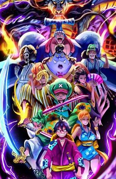 the poster for one piece's upcoming anime film, featuring characters from different eras