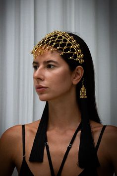 Freja Head Band in Gold – Object & Dawn Beading Netting, Crown Necklace, Head Bands, Pearl Collection, Leather Harness, Head Piece, Gold Wash, Luxury Silk, Head Band