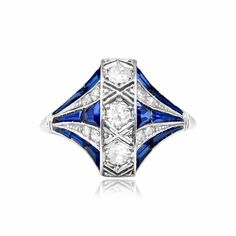 an art deco diamond and sapphire ring, by van cleef for cartier