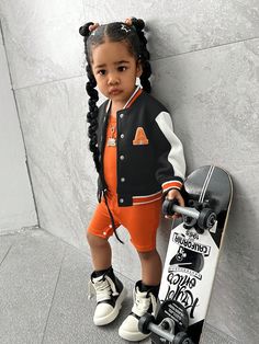 Orange  Collar   Colorblock,Letter,Striped  Embellished Slight Stretch  Baby Girls Clothing Orange Long Sleeve Winter Set, White Winter Outerwear For Playwear, Winter Orange, Slim Fit Top, Dark Jeans, Black Party, Baby Winter, Baseball Jacket