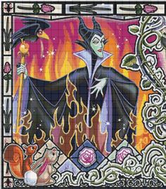 a cross stitch pattern with an image of maleficent