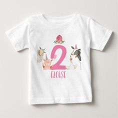 a white t - shirt with the number two in pink and an elephant on it