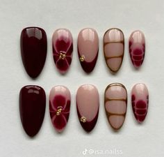 Simple Minimalist Nail Art, Ethereal Nail Designs, Dark Trendy Nails, Nail Inspo 90s, Cigarettesaftersex Band Aesthetic Nails, Trending Nails 2024 Winter, Wine Color Nail Ideas, Cute And Easy Fall Nails, Brown And Red Nails Design