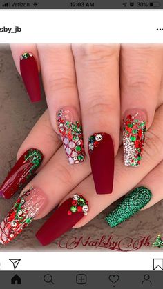 Red Christmas Nails, Christmas Gel Nails, Fall Acrylic Nails, Christmas Nail Art Designs, Christmas Nails Acrylic, Festival Nails, Xmas Nails, Christmas Nail Designs