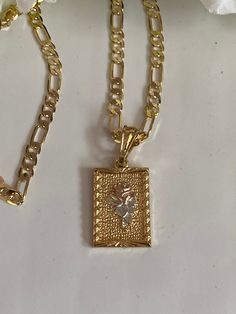 Gold Plated Tarnish free/won't turn your skin green with proper care Pendants and Chains are gold plated 5 times for a long lasting durable shine Framed Initials, Square Necklace, Green Collection, Gold Locket, St Jude, Figaro Chain, Rose Necklace, Cross Jewelry, Eye Protection