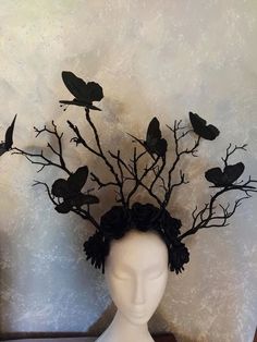 Dark Fairy Crown, Black Flower Crown, Gothic Headpiece, Crown Butterfly, Halloween Crown, Fairy Headpiece, Cosplay Horns, Rose Headpiece