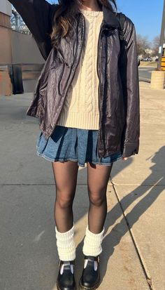 Casual Fall Outfits Doc Martens, Fashion Inspo Outfits Autumn, Conservative Y2k Outfit, Simple But Pretty Outfits, Fall Fits Doc Martens, Off The Shoulder Winter Outfit, Cute Skirt Outfits Fall, Skirt Must Haves, Winter Fits With Skirts