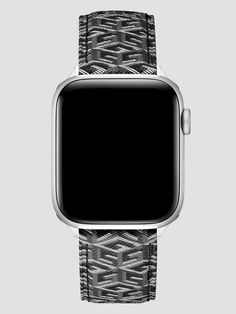 Genuine leather watch strap Allover signature G-Cube pattern Magnetic lug connections Silver-tone pilot buckle closure Fits case diameters 42-44 mm Modern Silver Watch Band With Leather Strap, Luxury Silver Leather Apple Watch Band, Luxury Black Apple Watch Band For Business, Designer Black Leather Watch Bands, Designer Leather Watch Bands Rectangular, Designer Rectangular Leather Watch Bands, Cube Pattern, Leather Watch Strap, Gray Leather