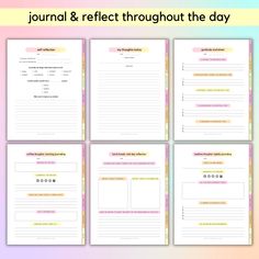 the journal and reflect throughout the day is shown in four separate sections, each with different lines