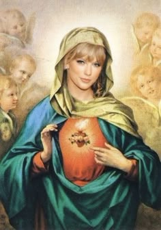 the virgin mary holding an orange in her hands