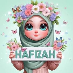 a cartoon character holding a sign with the word hafizah written on it