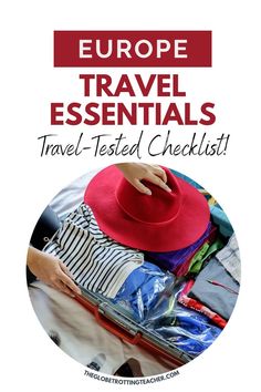 the cover of europe travel essentials travel - tested checklist with text overlay