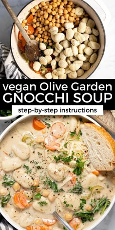 an image of vegan olive garden gnocchi soup in a pot with text overlay