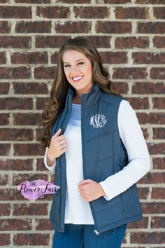 Check out Monogrammed Puffy Vest, Personalized Vest, Warm Puff Vest, Personalized Women&#39;s Vest, Fall Vest, Winter Vest, Preppy Women&#39;s Puff Vest, on theflowerfairyshop Womens Sweater Vests, Check Vest, Checkered Sweater, Puff Vest, Preppy Women, Fall Vest, Charles River, Coordinating Outfits, Sweater Vests