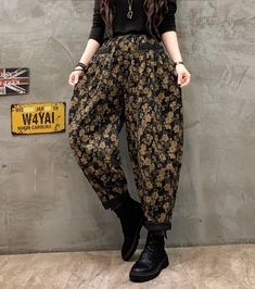 Stylish Black Cinched Print Loose denim Pants Trousers WinterFabric: fleece pantsSize & Fit: This garment fits true to size.Length: Size 2XL measures 36.66"from waist to hem.Waist:Fitted - elastic waist allows stretch Hip: Loosely Fitted. room for hips. Hand Wash Cold. Casual High Waist Harem Pants For Winter, Black Jeans With Elastic Waistband For Fall, High Waist Cotton Harem Pants For Winter, Winter High Waist Harem Pants With Elastic Waistband, High Waist Harem Pants With Elastic Waistband For Winter, Winter High Waist Cotton Harem Pants, Fall Ankle-length Jeans With Elastic Waistband, Casual Non-stretch Winter Harem Pants, Winter Straight Leg Cotton Harem Pants