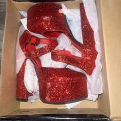 Got For Halloween Last Year But Didn’t End Up Wearing Them! Size 8 Red Fashion Nova Heels! Party Heels With Red Sole And Round Toe, Red Pointed Toe Heels For Christmas, Red Closed Toe Heels For Party, Red Platform Heels For Evening, Christmas Party Heels With Round Toe, Christmas Evening Heels With Round Toe, Closed Toe Heels For Halloween Party, Round Toe Heels For Halloween Evening, Red Block Heels For Night Out