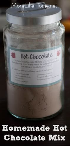 homemade hot chocolate mix in a glass jar