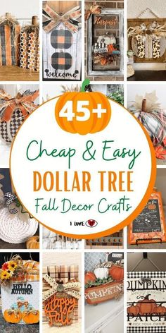 collage of dollar tree crafts with the words cheap and easy