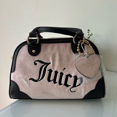 One New With The Tag Pink Viral Velour With The Embroidered Cursive Logo Purse From Juicy Couture. I Am Loving The Comeback Of This Vintage Style Bowler Bag! I Swear I Had One Of These Growing Up! My Closet Has Other New With The Tag Purses From Brands Like Juicy Couture & Coach, And Tons Of Nwt Clothing! Same Or Next Day Shipping Bundle Other Items In My Closet For An Offer. Trendy Pink Embroidered Bag, Pink Bags With Embroidered Logo For Daily Use, Unrealistic Outfits, Juicy Catore Bag, Cute Juicy Couture Bags, Juicy Couture Shoulder Bag, Cursive Logo, Juicy Couture Purse Pink, Juicy Couture Bags Black