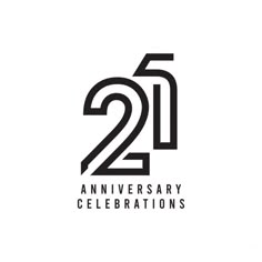 the 20th anniversary celebration logo is shown in black and white, with an image of two twenty