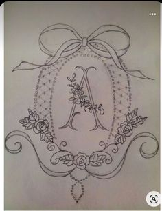 a monogrammed drawing of the letter a with flowers and leaves on it, tied in a bow