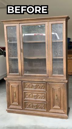 an old china cabinet has been refinished to look like it is being repaired