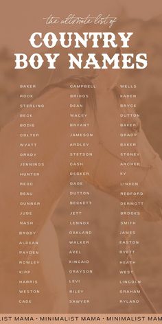 the country boy names are shown in white on an orange background with a horse's head