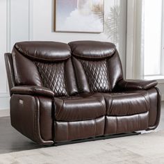 The Luxury 3-Piece Diamond-Design Leather Recliner Set in Rich Espresso offers unparalleled comfort and style to any living space. This elegant set includes an electric sofa, loveseat, and armchair, all upholstered in premium leather with a diamond-patterned stitching for added visual interest. Each piece features electric reclining mechanisms for ultimate relaxation, making this set perfect for unwinding after a long day or enjoying quality time with loved ones. Red Barrel Studio® Upholstery Co Leather Reclining Loveseat, Wayfair Living Room, Power Reclining Loveseat, Leather Reclining Sofa, Sofa Loveseat, Small Space Living Room, Living Room Bookcase, Leather Pillow, Living Room Set