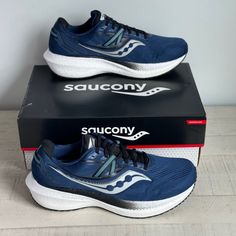 Brand New Men's Saucony Triumph 20 In Blue. Size 11.5 Wide Blue Sneakers With Gel Cushioning And Athletic Fit, Blue Training Sneakers With Gel Cushioning, Blue Athletic Fit Lace-up Running Shoes, Blue Sneakers With Air Cushioning Athletic Fit, Blue Running Shoes With Cushioned Footbed And Athletic Fit, Blue Athletic Fit Running Shoes With Cushioned Footbed, Saucony Shoes, Shoes Men, New Man