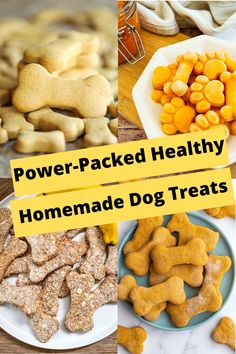 dog treats are shown with the words power - packed healthy homemade dog treats