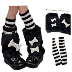 PRICES MAY VARY. ❤ 【High Quality Material】The 3in1 Set includes: 1 knitted leg warmer, 1 plush leg warmer, and 1 leg chain. Womens knit winter kawaii winter leg warmers, leg warmers for women 80s, made of high-quality cotton and polyester, Soft and skin friend knit fabric, with great stretch. ❤【Warmer Long Socks】Over the Calf, Knee high stockings for women, knitted leg warmers for girls, e girls harajuku long socks, punk clothes, striped gothic socks , knitwear warm winter socks, make you warm i Cute Gore Clothes, Scene Kid Gifts, Gothic Leg Warmers, Scene Leg Warmers, Emo Leg Warmers, Emo Items, Emo Socks, Cute Thigh Highs, Cute Legwarmers