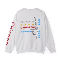 Chicago Marathon Crew hoodie makes a perfect gift for runners who have run the city race ( can change year) and graduated to marathoner. Can be personalised with name and I can add a finish time if requested. Sleeve detail with Chicago on sleeve.  This unisex heavy blend hooded sweatshirt is relaxation itself. Made with a thick blend of cotton and polyester, it feels plush, soft and warm, a perfect choice for any cold day. In the front, the spacious kangaroo pocket adds daily practicality while the hood's drawstring is the same color as the base sweater for extra style points. .: Made with a medium-heavy fabric (8.0 oz/yd² (271 g/m that consists of 50% cotton and 50% polyester for that cozy feel and warmth you need in a hoodie. .: The classic fit along with the pouch pocket and the tear-aw Gift For Runners, Chicago Marathon, Gifts For Runners, Crew Sweatshirts, The Pouch, Sleeve Detail, Sleeve Designs, Kangaroo Pocket, Hooded Sweatshirt