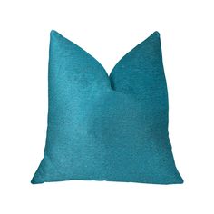 a teal blue pillow on a white background